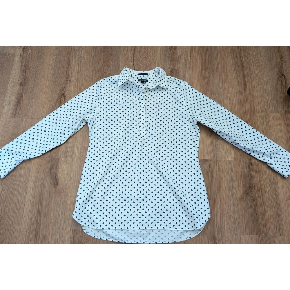 Lands End Teal Polka Dot 1/4 Button Up Cotton Top Size 14 Preppy Nautical